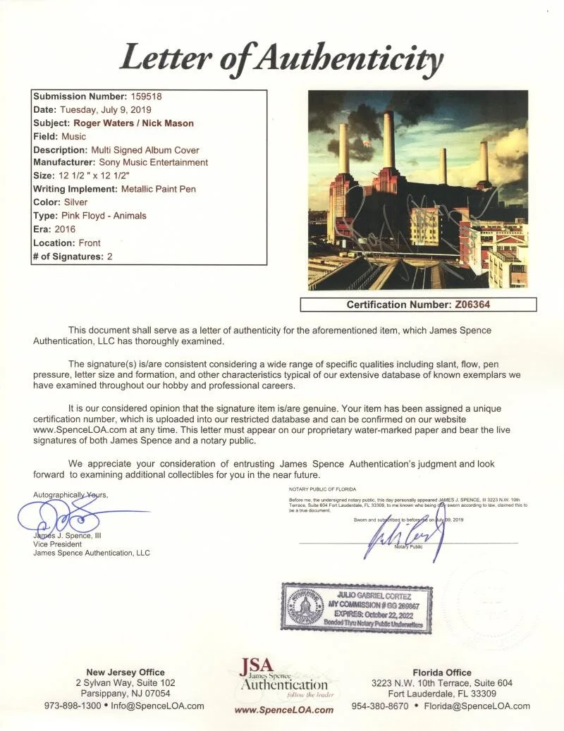 Nick Mason, Roger Waters — Roger Waters & Nick Mason Signed Autograph Pink Floyd Animals Record LP JSA COA, image 4