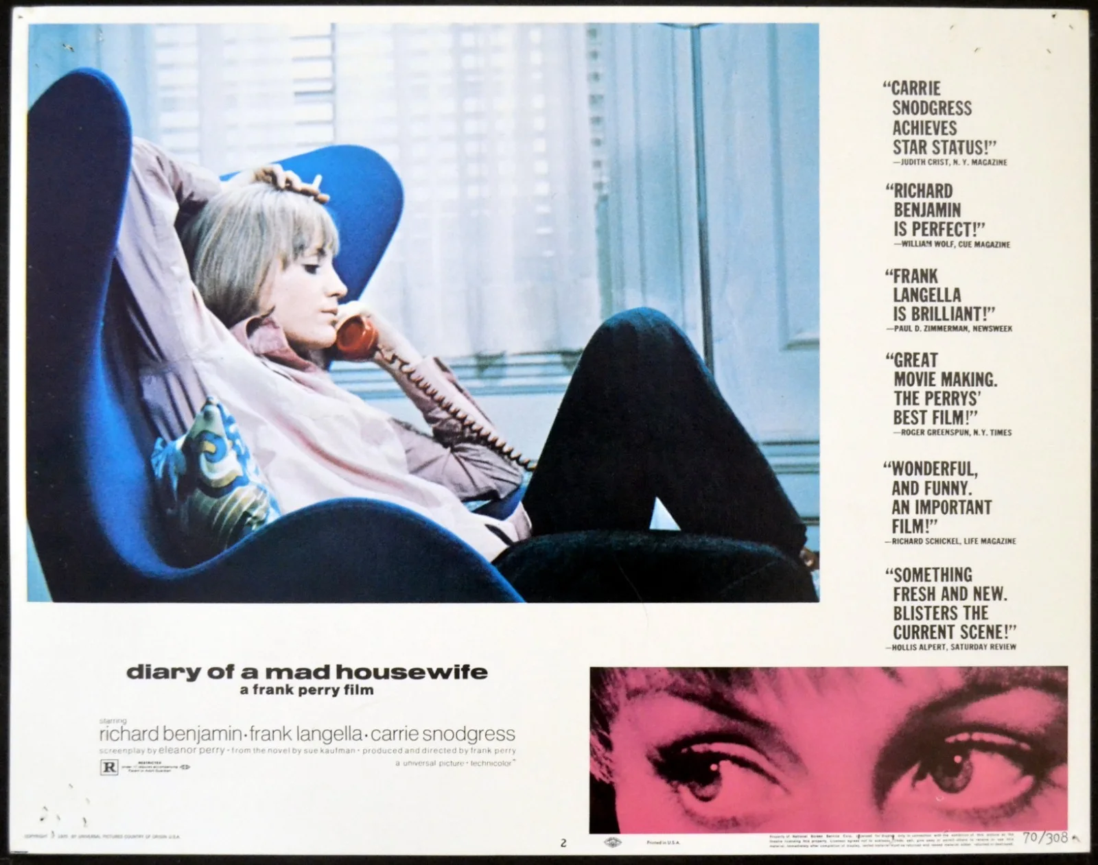 DIARY OF A MAD HOUSEWIFE 1970 Carrie Snodgress, Richard Benjamin 6 LOBBY CARDS, изображение 2