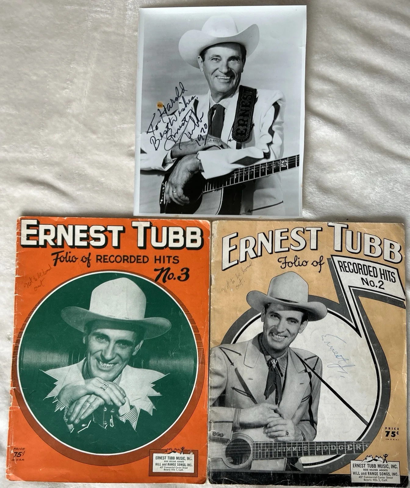 Ernest Tubb, Autographed B&W 8" x 10" and Two Vintage Music Books, Guaranteed, изображение 2