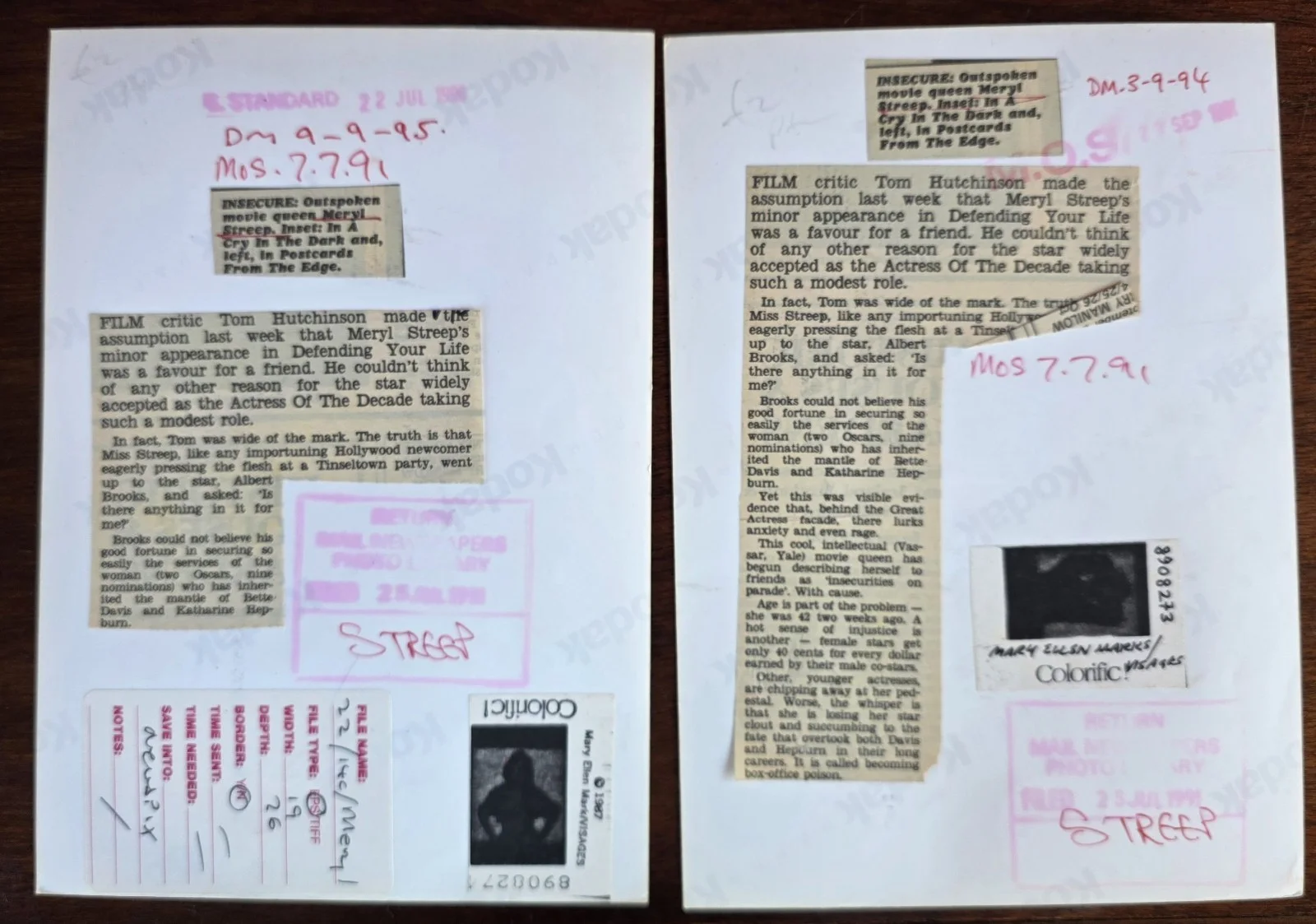 Original vintage press/publicity photographs of Meryl Streep, dating from 1991, изображение 2