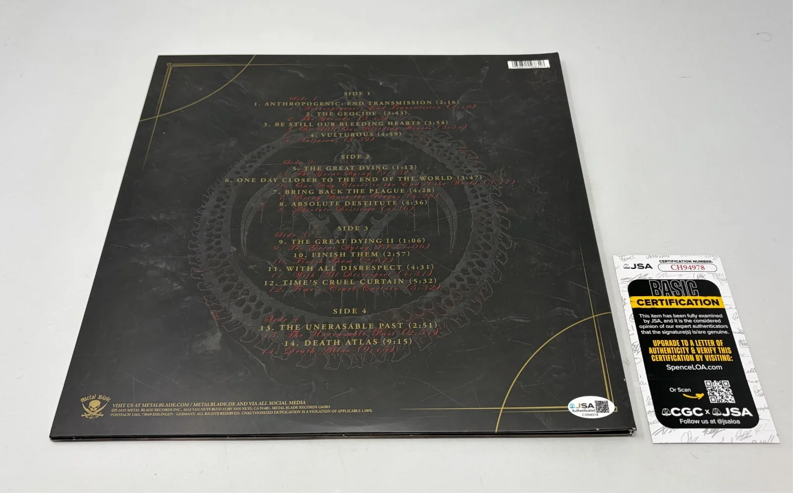 Cattle Decapitation signed Death Atlas Album JSA COA, image 2