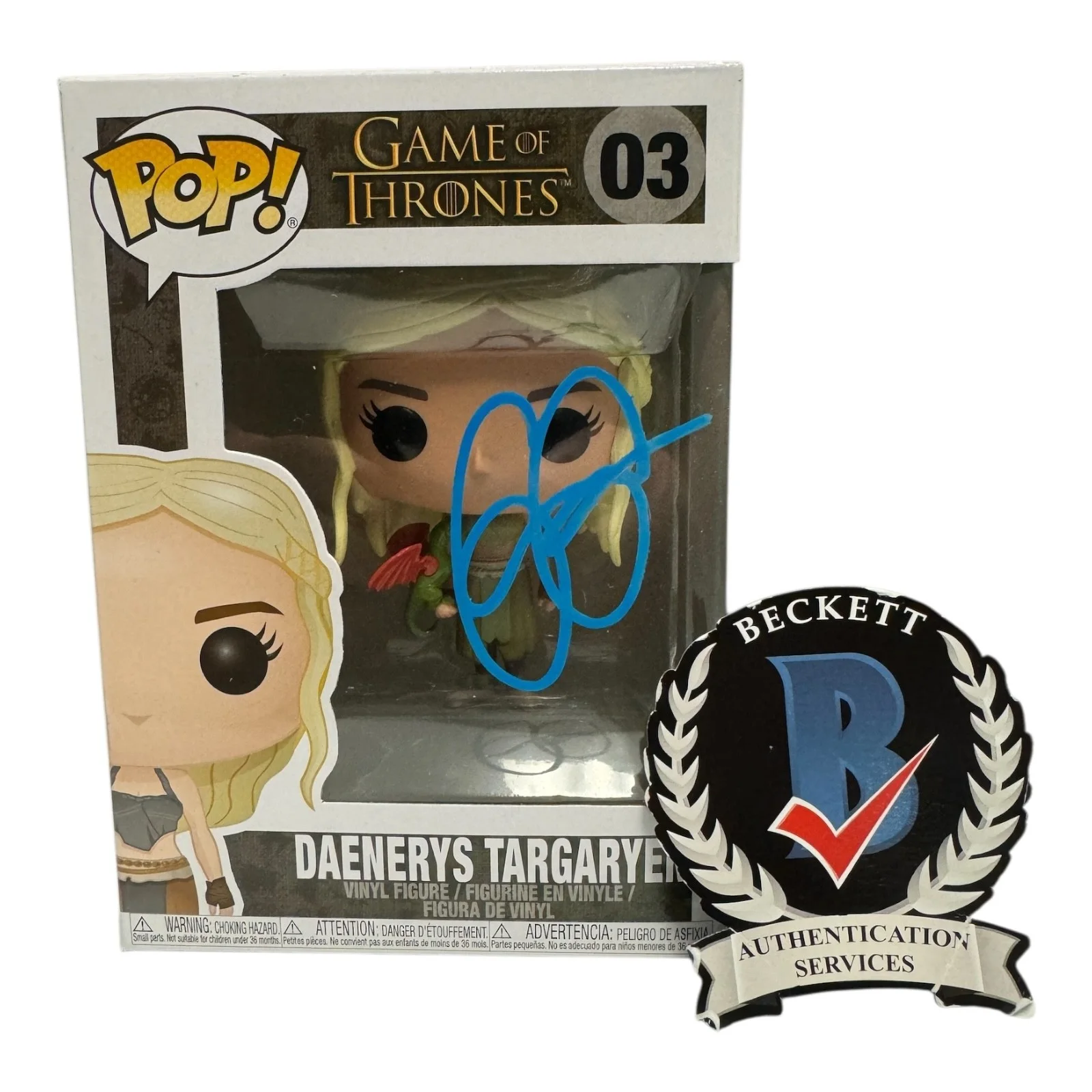 EMILIA CLARKE — EMILIA CLARKE SIGNED AUTOGRAPH GAME OF THRONES FUNKO POP 03 BECKETT DAENERYS