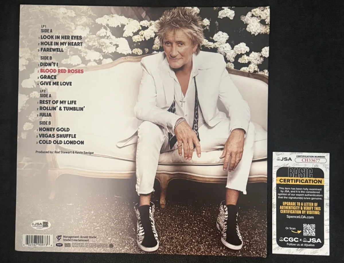 ROD STEWART Authentic Hand Signed "BLOOD RED ROSES" Vinyl Record JSA COA, изображение 2