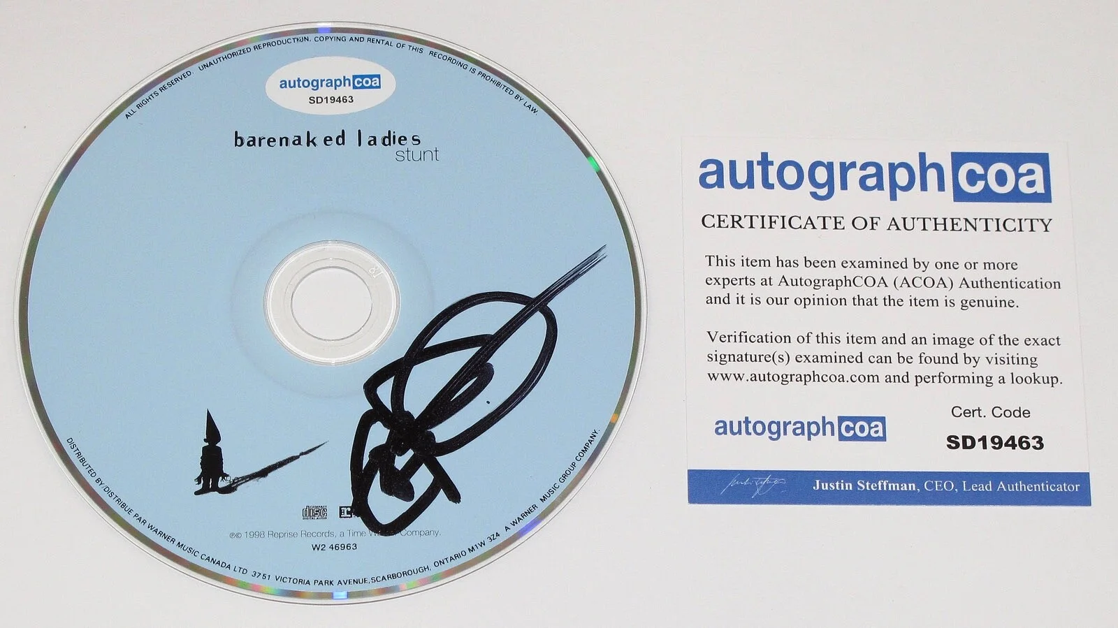 Ed Robertson - Barenaked Ladies — Ed Robertson signed BARENAKED LADIES "Stunt" CD a EXACT PROOF One Week ACOA COA, изображение 4