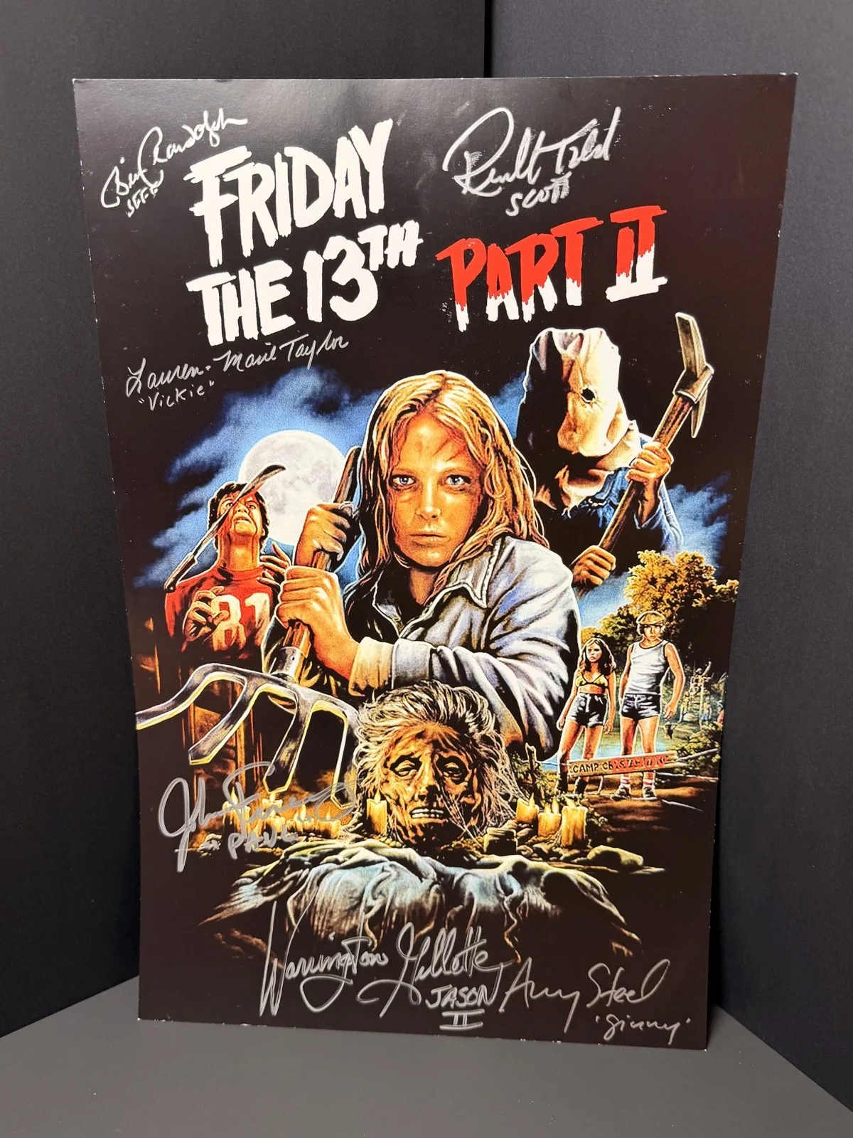 Amy Steel, Warrington Gillette, John Furey, Lauren Marie Taylor — Friday the 13th pt.2 11x17 cast signed poster