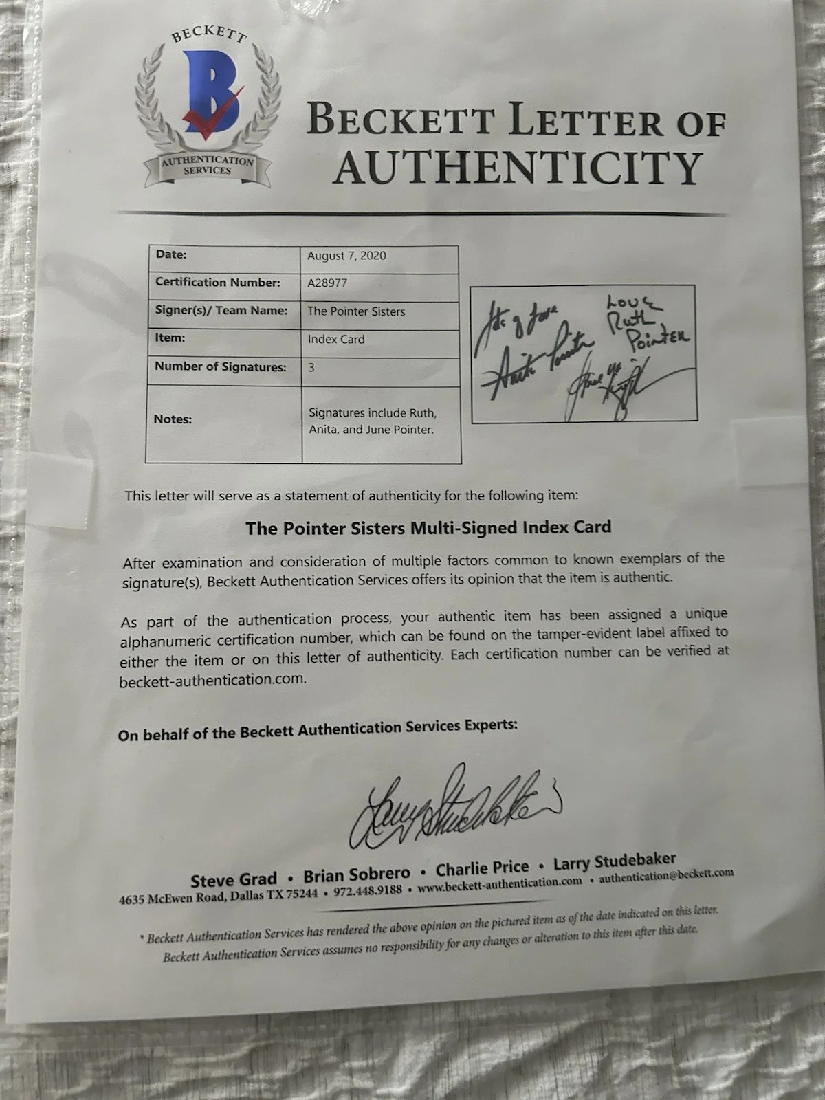 The Pointer sisters 3 Autographs, image 4