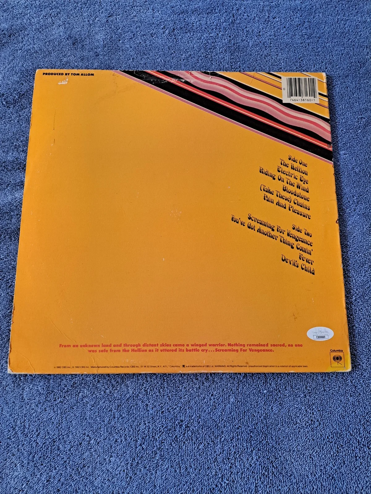 JUDAS PRIEST (ROB HALFORD) SIGNED SCREAMING FOR VENGEANCE LP ALBUM VINYL JSA COA, image 2