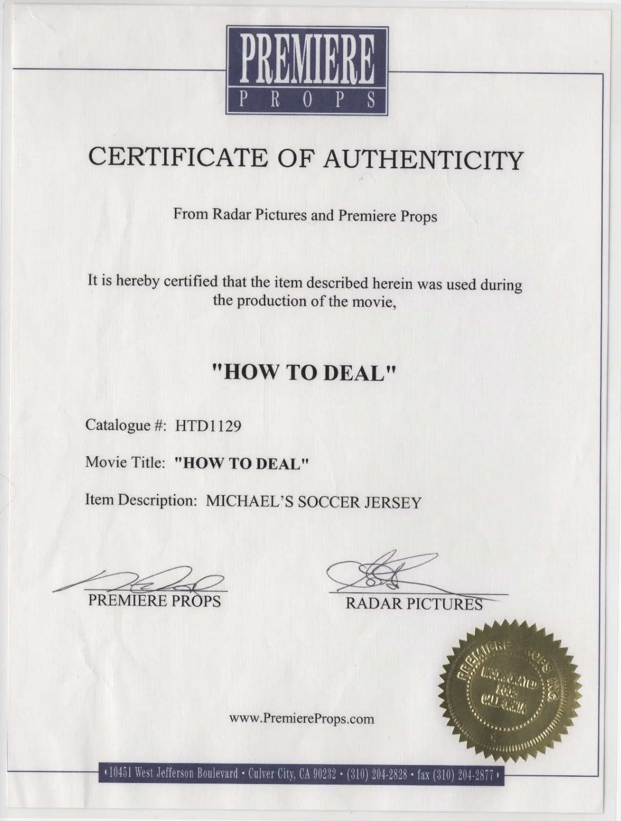 How To Deal Film Costume Pieces Production Used 2003 COA, изображение 3