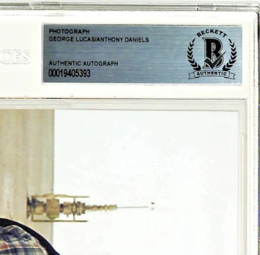 ANTHONY DANIELS & GEORGE LUCAS Signed 8x10 STAR WARS Photo Beckett BAS Slabbed, image 3