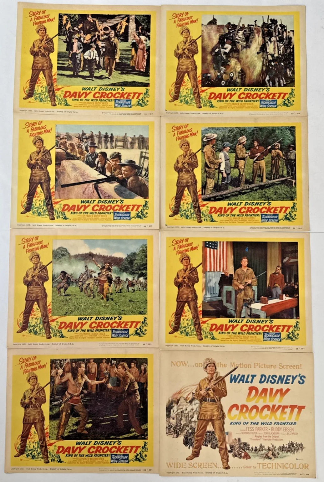 Davy Crockett King of the Wild Frontier - 1955 Original Lobby Card Set - 14"x11", изображение 2