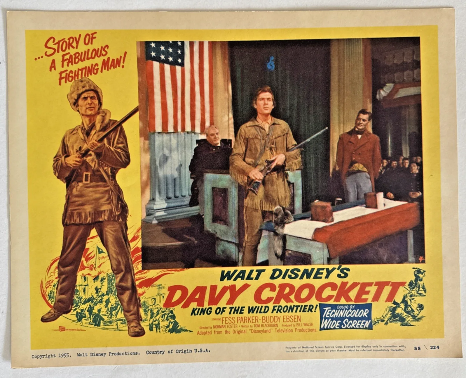 Davy Crockett King of the Wild Frontier - 1955 Original Lobby Card Set - 14"x11", изображение 4
