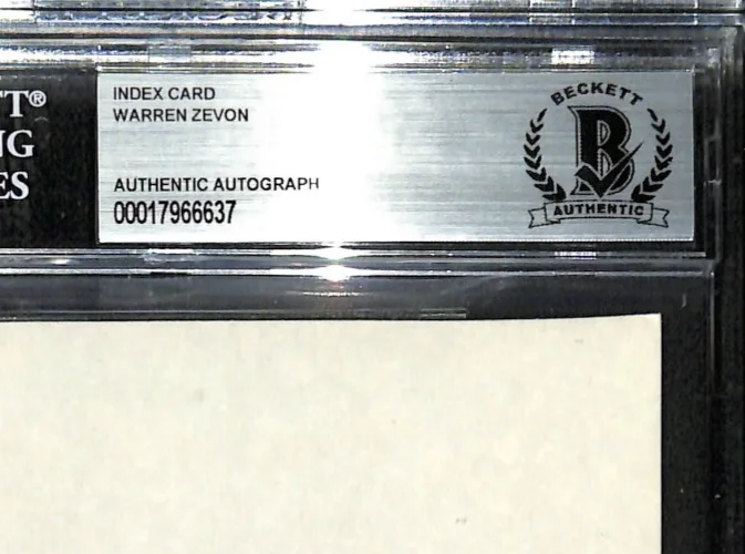 WARREN ZEVON Signed Autographed 5x7 Index Card CUT BECKETT SLABBED, изображение 3