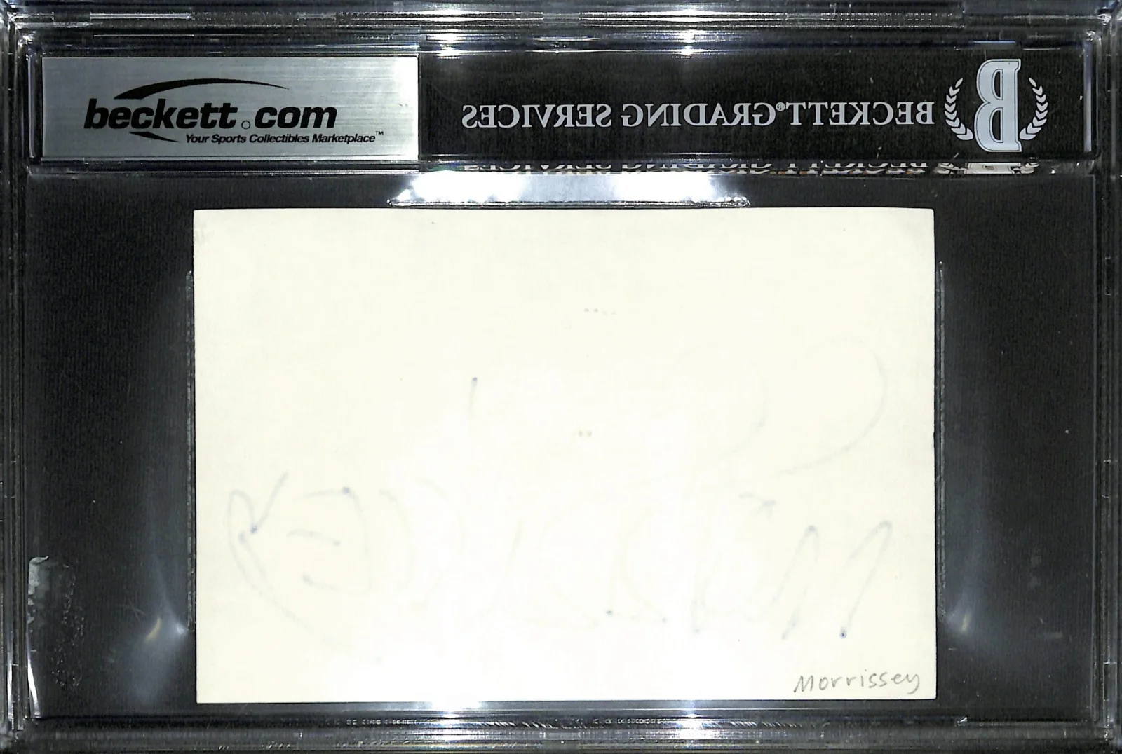 MORRISSEY Signed Autographed 4x6 Index Card CUT BECKETT SLABBED, image 2