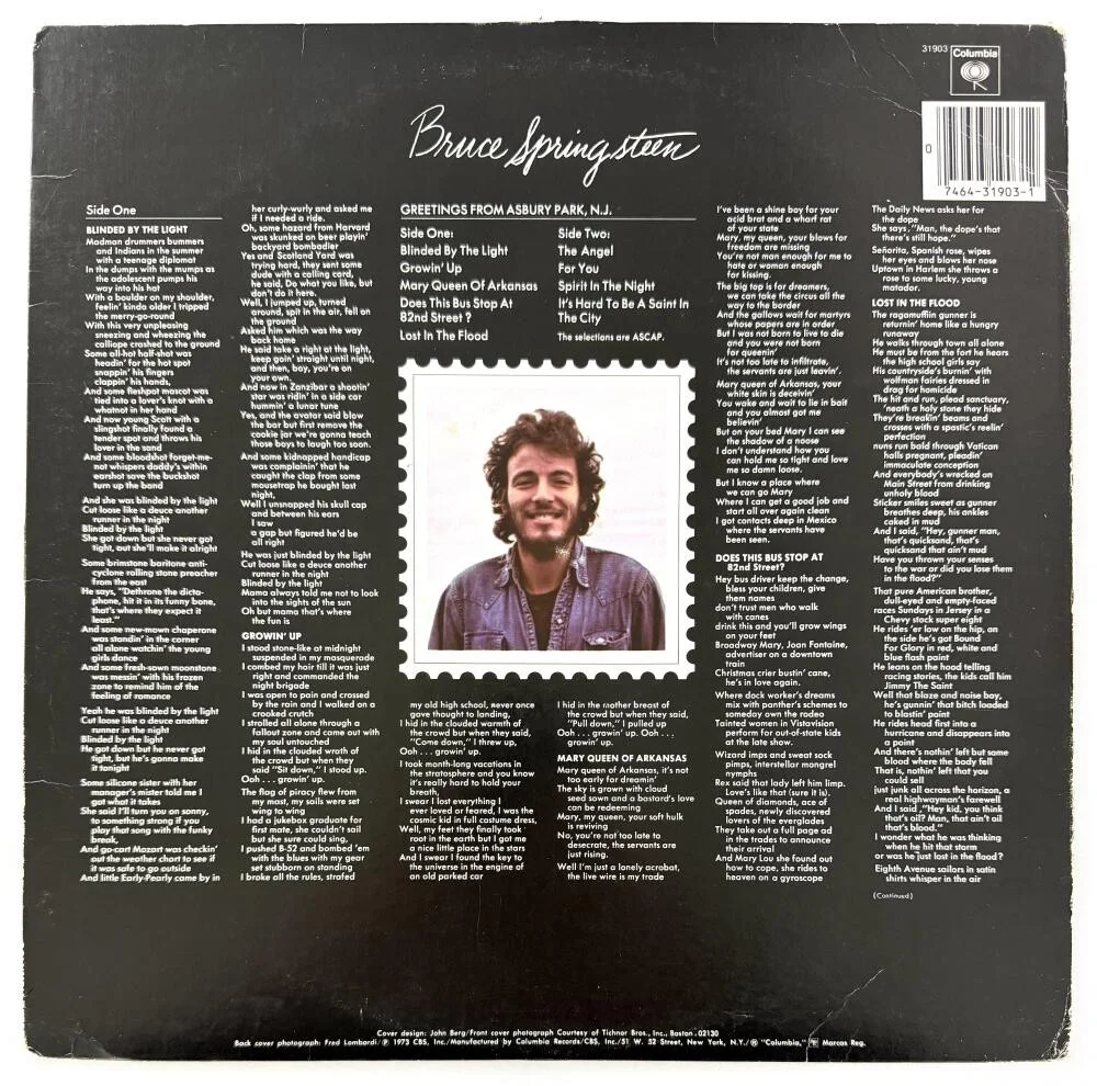 Bruce Springsteen — Bruce Springsteen Signed Autograph Asbury Park Album Record w/ Guitar Sketch PSA, image 2