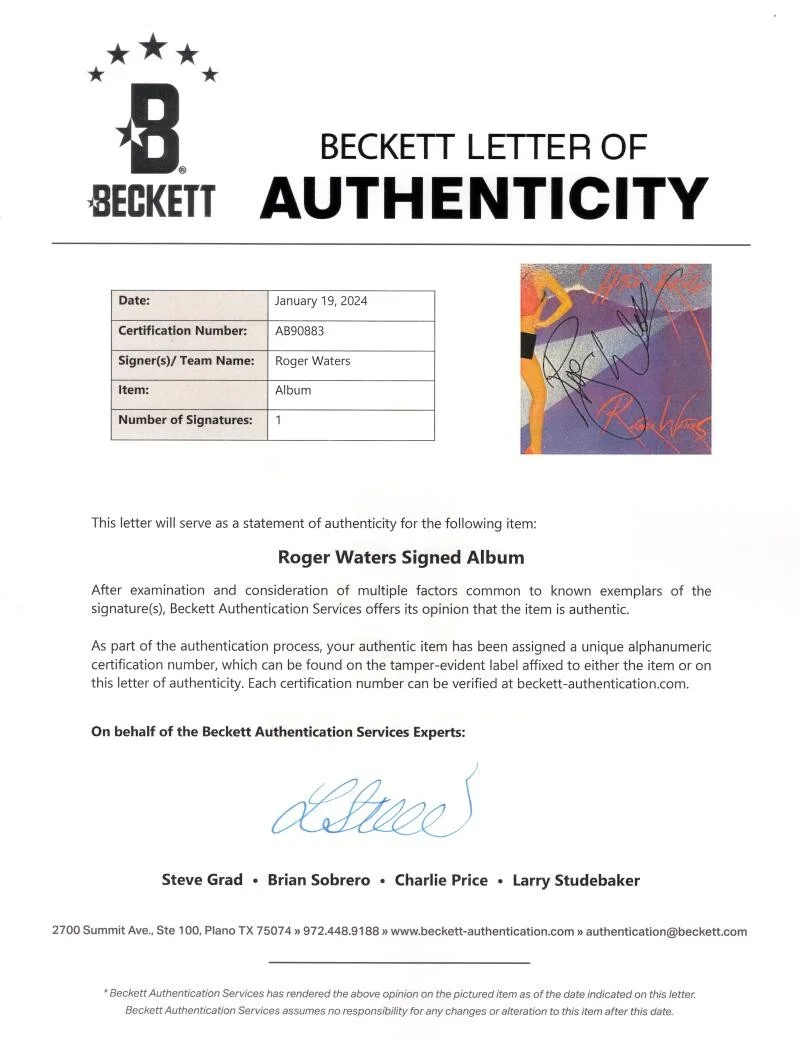 Roger Waters — Roger Waters Signed Autograph The Pros and Cons Hitchhiking Album Record Beckett, изображение 4