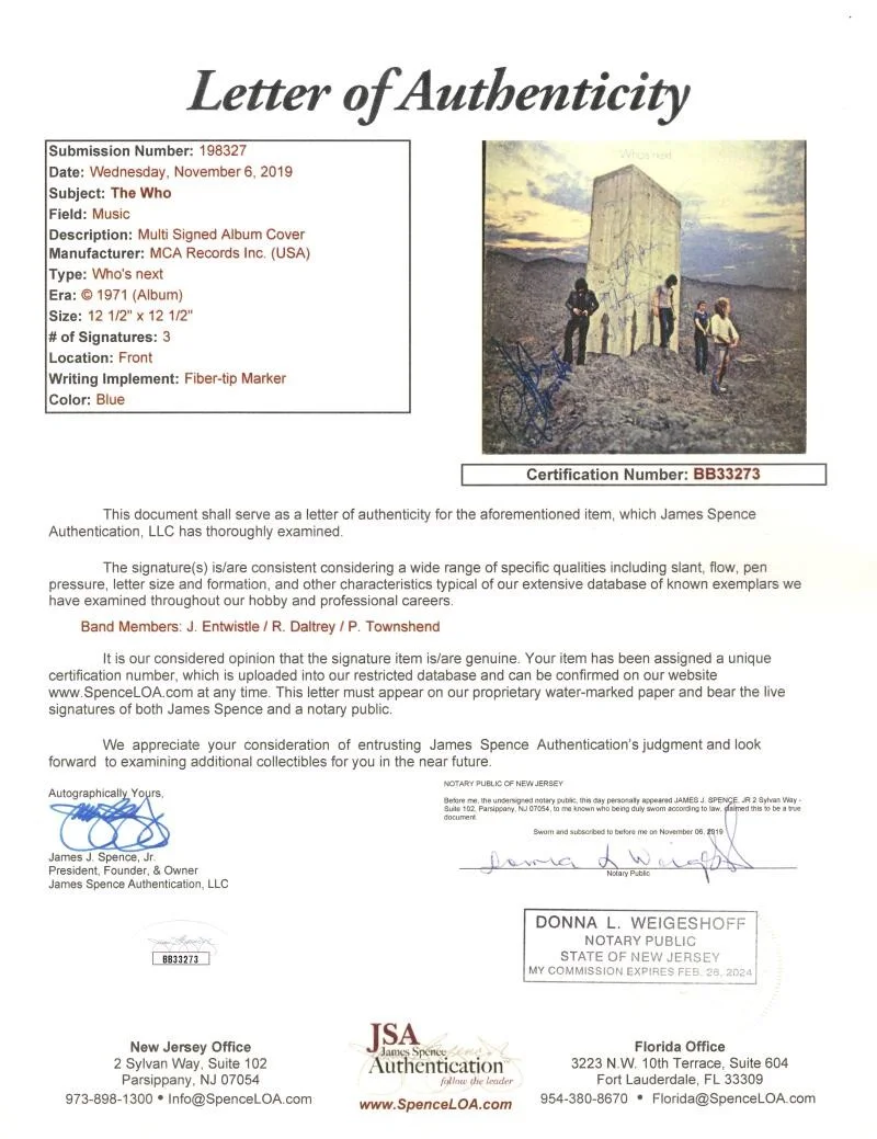 Roger Daltrey, John Entwistle, Pete Townshend — The Who Band Signed Autograph Vinyl Record - Entwistle Daltrey Townshend JSA COA, изображение 4