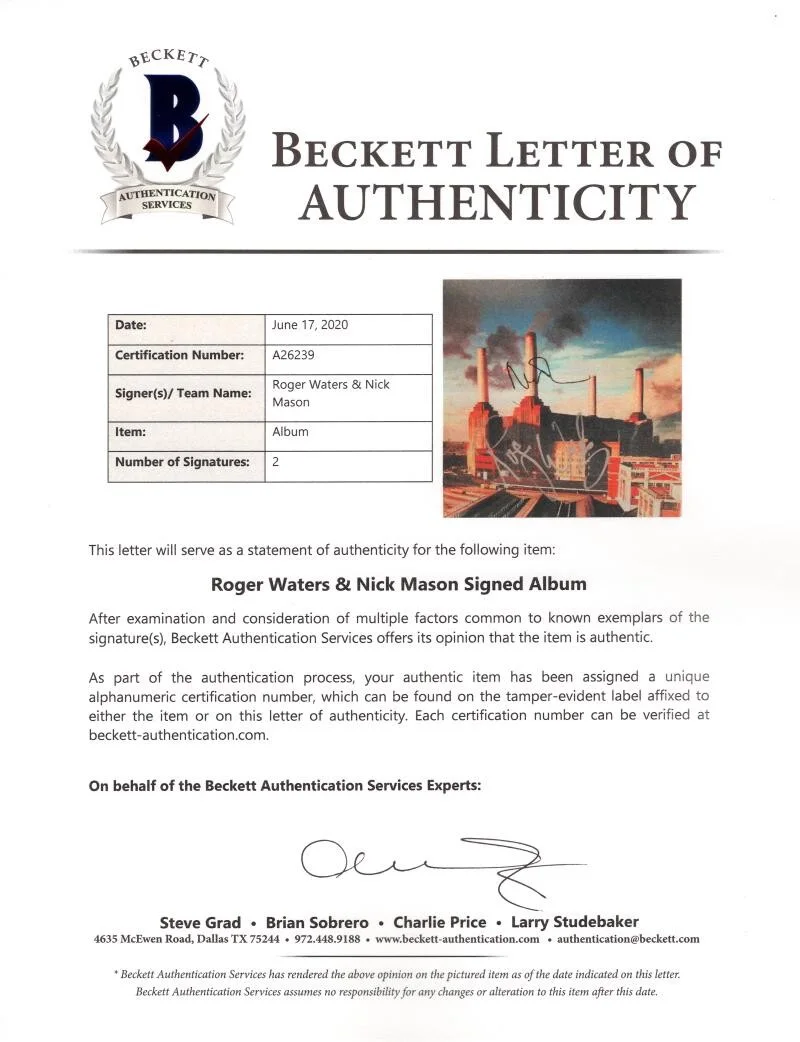 Nick Mason, Roger Waters — Roger Waters & Nick Mason Signed Autograph Pink Floyd Animals Album Beckett COA, image 4