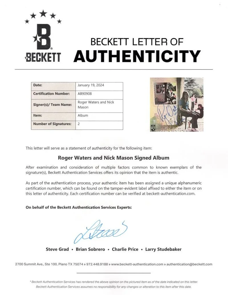 Nick Mason, Roger Waters — Roger Waters & Nick Mason Signed Autograph Ummagumma Album Record w/ Beckett COA, image 4