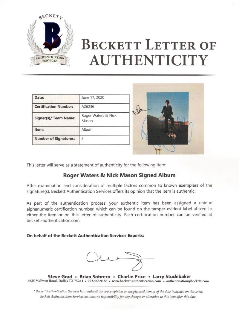 Nick Mason, Roger Waters — Roger Waters & Nick Mason Signed Autograph Wish You Were Here Album Beckett COA, изображение 3