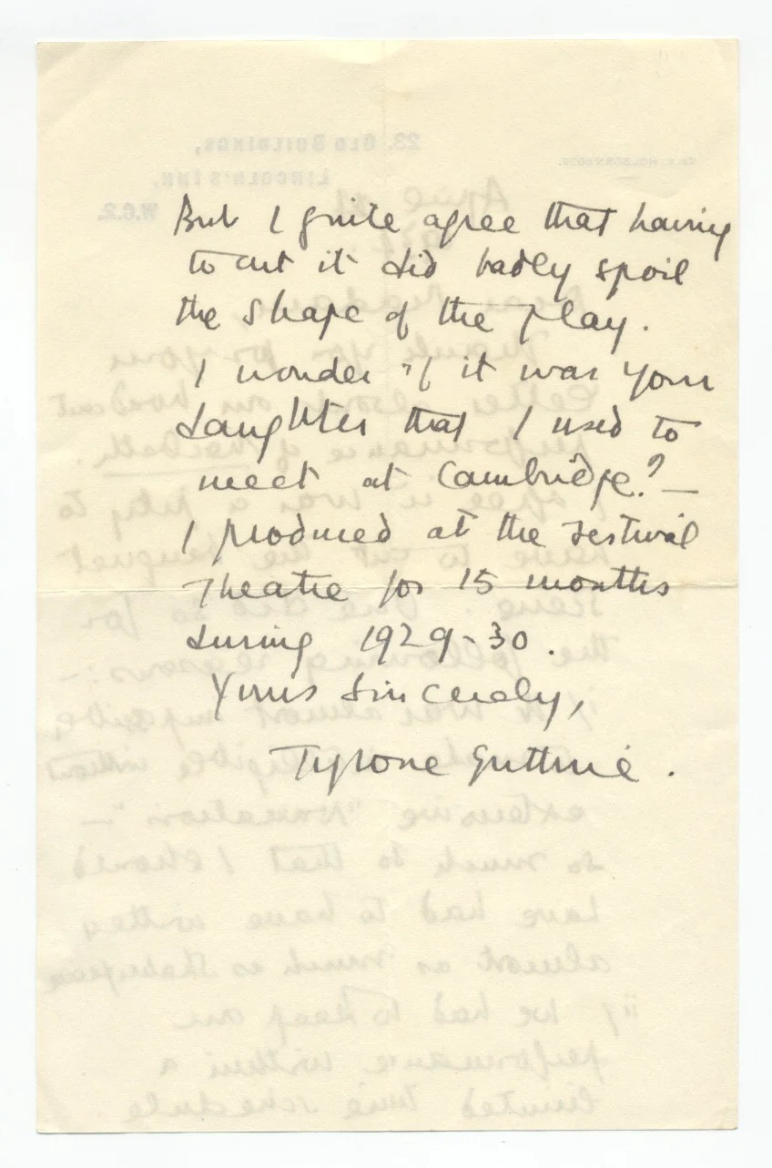 Sir TYRONE GUTHRIE - Autograph Letter Signed 1934 - Great Theatre Director, image 2