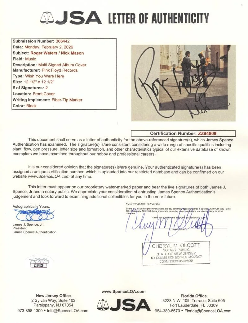 Nick Mason, Roger Waters — Roger Waters & Nick Mason Signed Autograph Wish You Were Here Album w/ JSA COA, изображение 3
