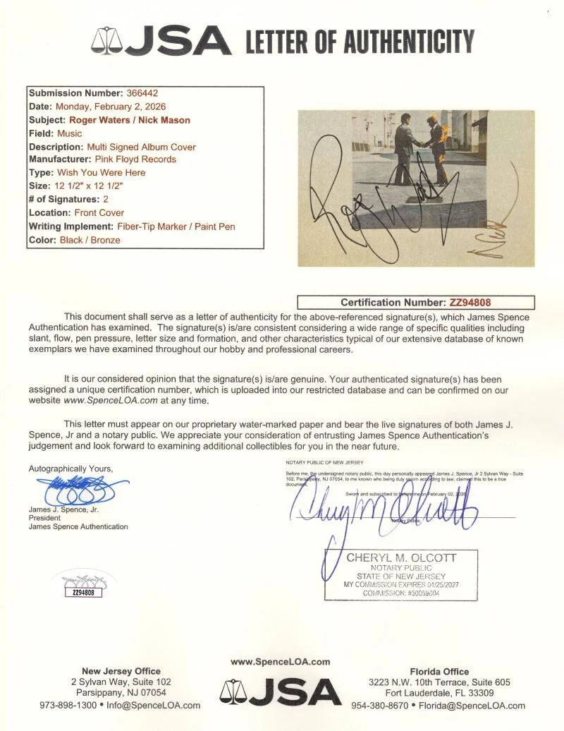 Nick Mason, Roger Waters — Roger Waters & Nick Mason Signed Autograph Pink Floyd Album Vinyl Record JSA COA, изображение 3