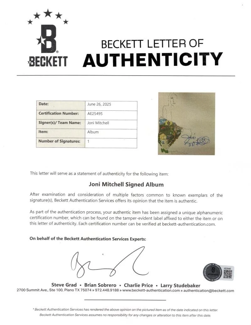 Joni Mitchell — Joni Mitchell Signed Autograph Ladies of the Canyon Album Vinyl Record - Beckett, изображение 3