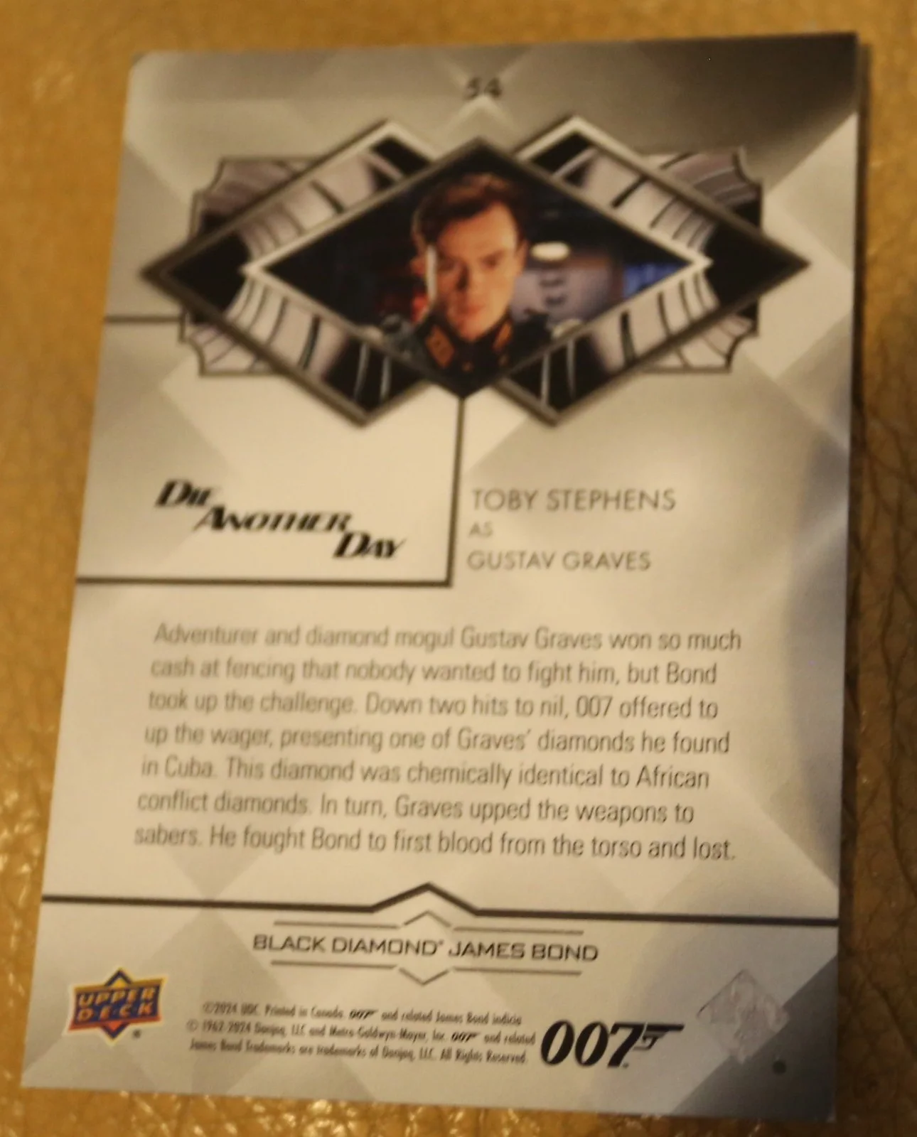 JAMES BOND NUMBER 79 of 199 TOBY STEPHENS GRAVES BLACK DIAMOND TRADING CARD, image 2