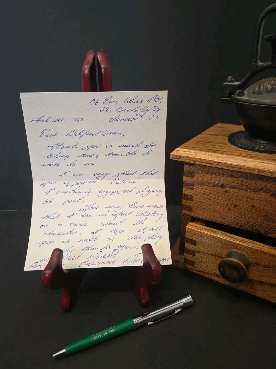 Edward Woodward — 1967 Edward Woodward Signed Handwritten Letter Callan TV Actor Autograph