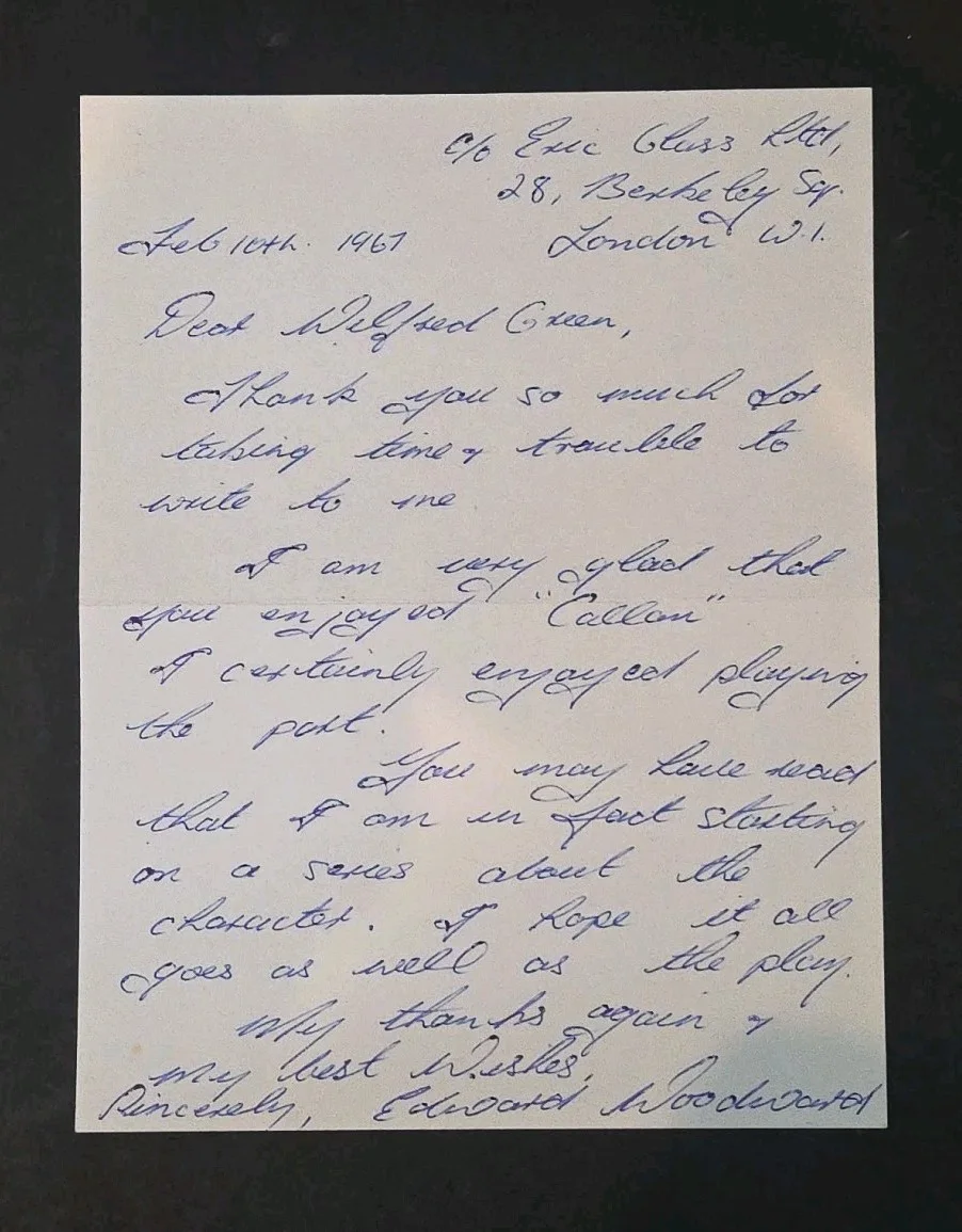 Edward Woodward — 1967 Edward Woodward Signed Handwritten Letter Callan TV Actor Autograph, изображение 4