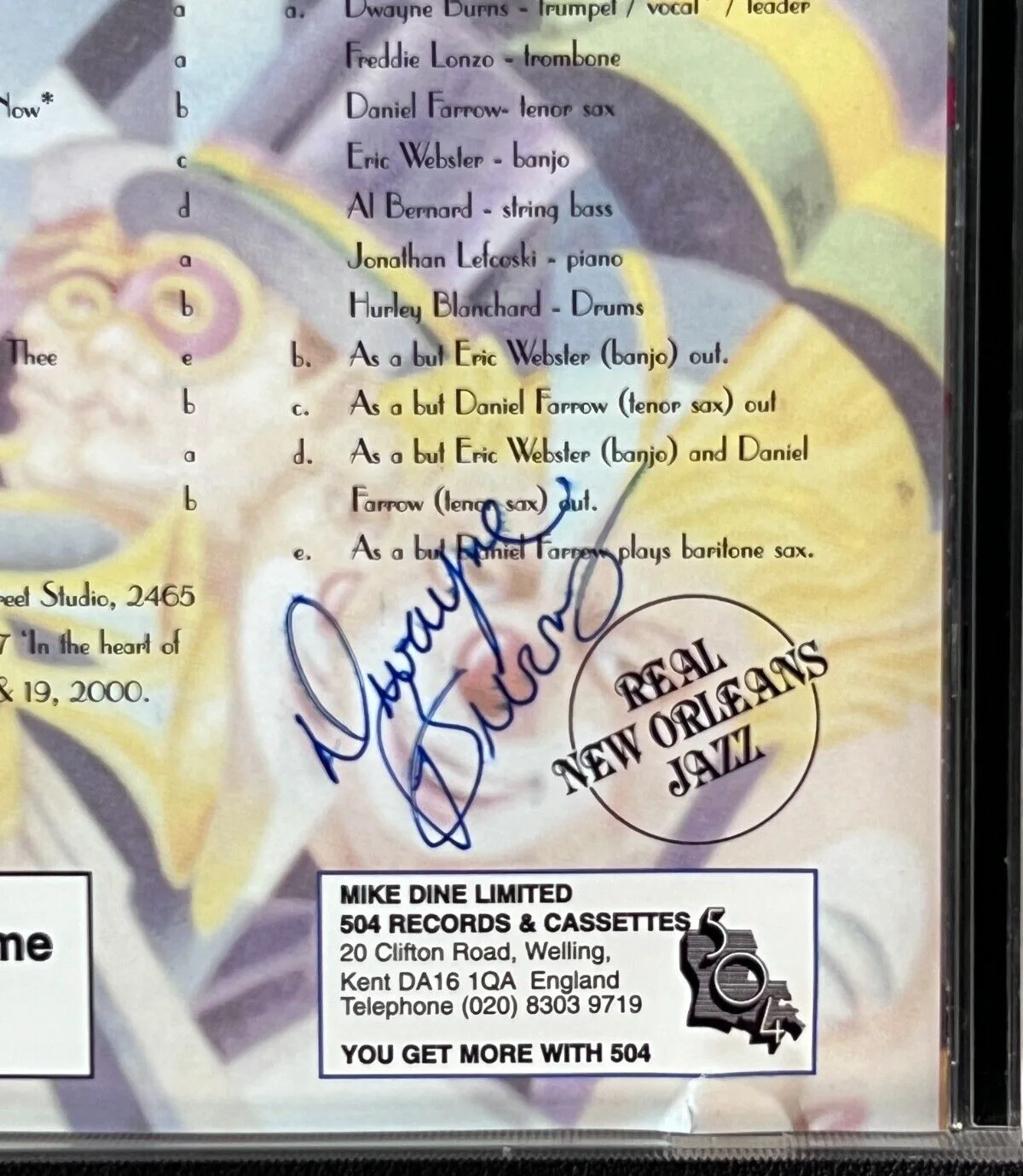 Dwayne Burns — Dwayne Burns Signed '00 CD Album VTG 'Thanks A Million' w/New Orleans Jazz Band!, image 3