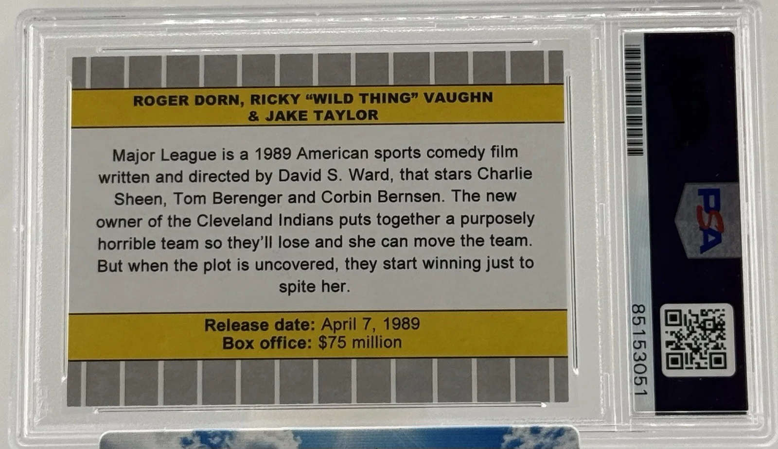 Charlie Sheen — Charlie Sheen Tom Berenger Corbin Bernsen Card PSA Signed Major League Movie, изображение 2