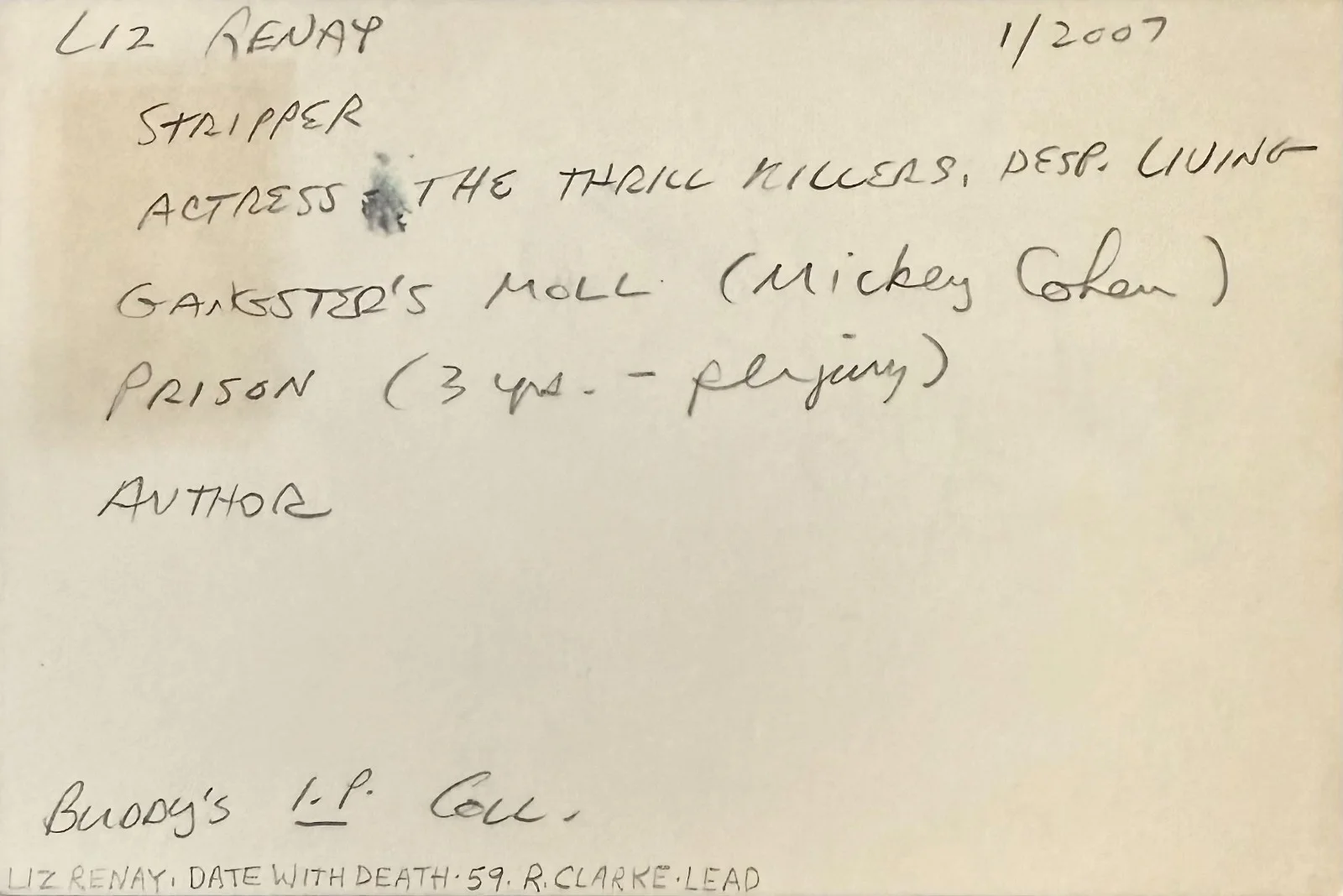 Liz Renay — LIZ RENAY Signed Autographed 4x 6 INDEX CARD The Thrill Killers Date with Death, изображение 4
