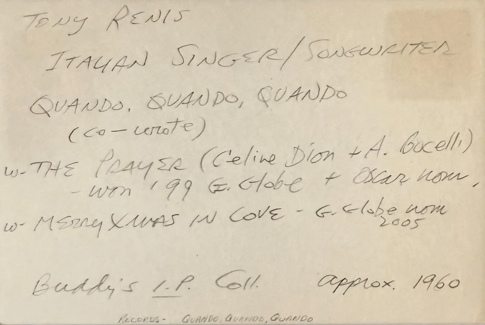 Tony Renis — TONY RENIS Autograph Signed 4"x 6" INDEX CARD The Black Corsair Soldier's Girl, изображение 2