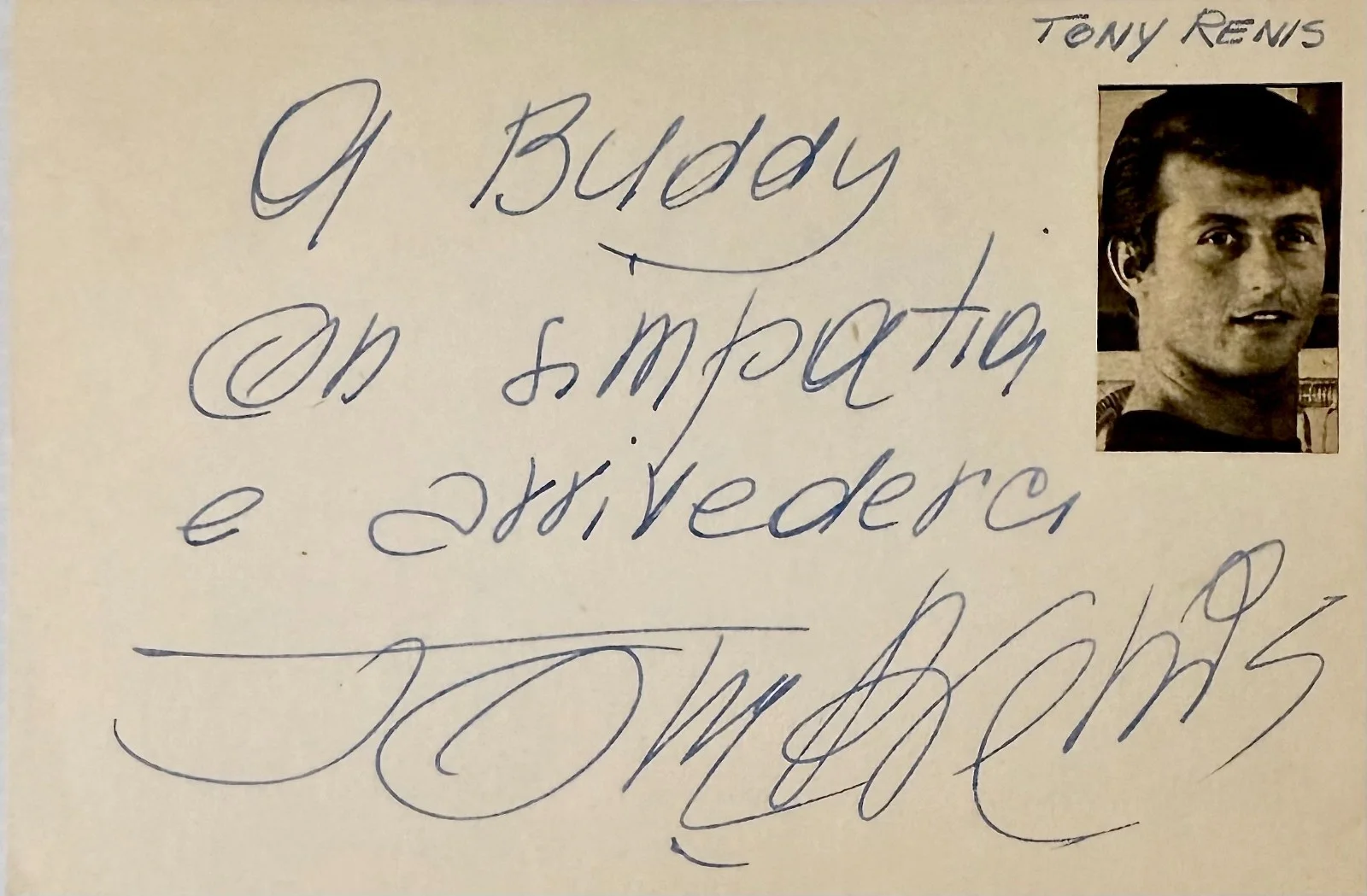Tony Renis — TONY RENIS Autograph Signed 4"x 6" INDEX CARD The Black Corsair Soldier's Girl, изображение 3