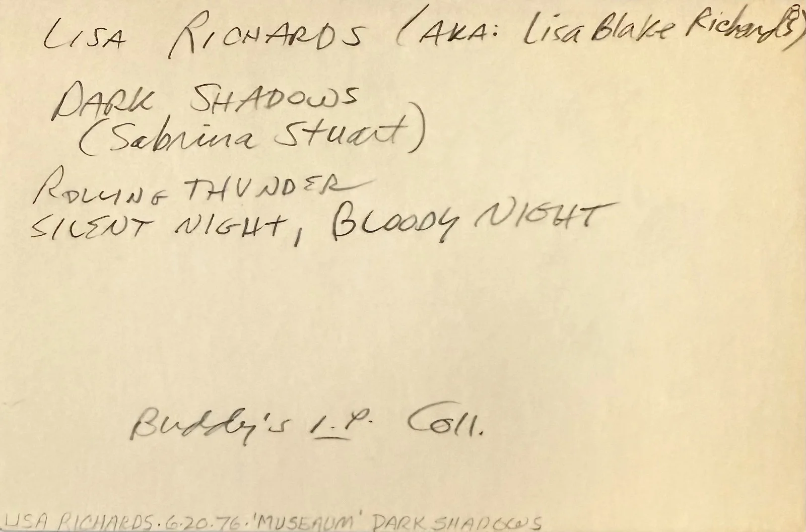 Lisa Richards — LISA RICHARDS Autograph Signed 4"x 6" INDEX CARD Mr. Mom House of Dark Shadows, изображение 2