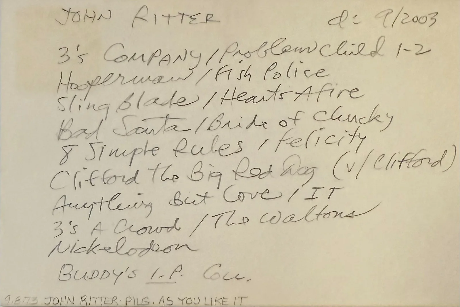 John Ritter — JOHN RITTER Signed Autographed 4"x 6" INDEX CARD Sling Blade Three's Company, image 4