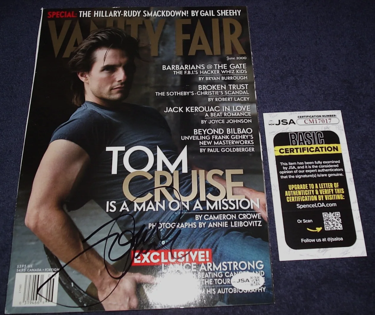 TOM CRUISE — TOM CRUISE SIGNED VANITY FAIR MAGAZINE COVER JUNE 2000 XRARE TOP GUN LEGEND! JSA