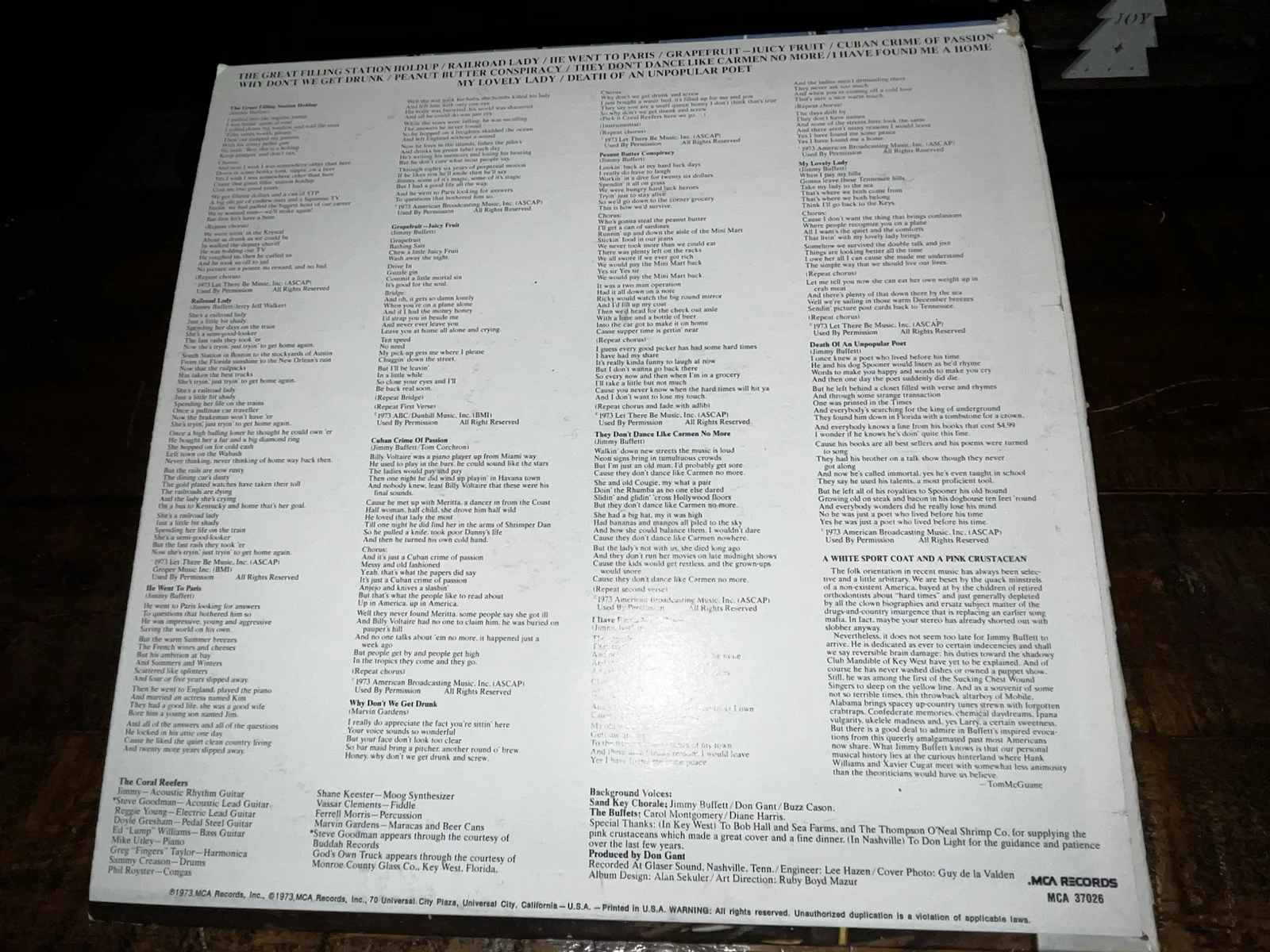 Jimmy Buffett — JIMMY BUFFETT SIGNED/AUTOGRAPHED VINYL RECORD PURPLE INK LITE “SEE PICTURES” VG+, image 3