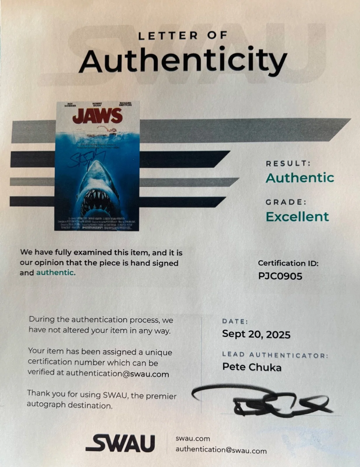Steven Spielberg — Steven Spielberg Signed Autographed Jaws Movie 12x18 Poster Photo Proof K9 SWAU, изображение 3