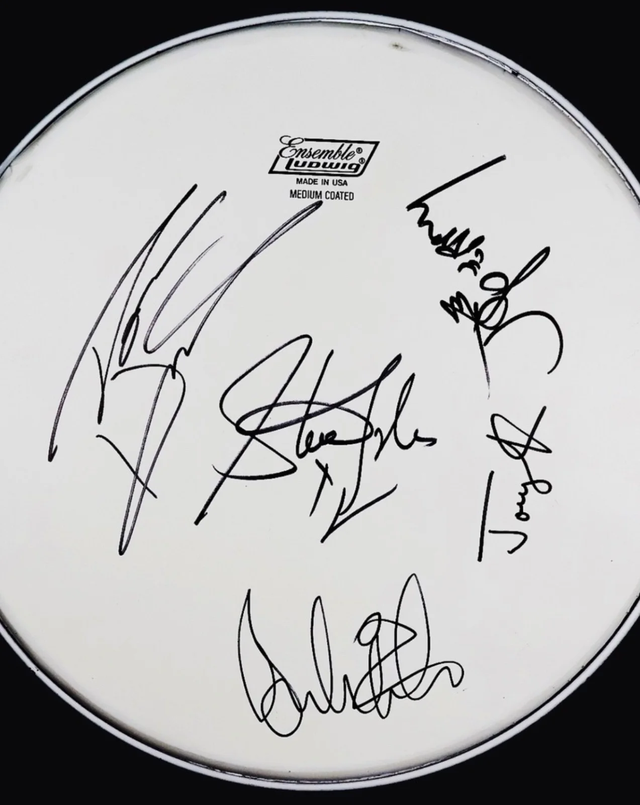 1998 Aerosmith Full Band Signed TWICE Drumhead & Photo Framed Display JSA BAS, image 2