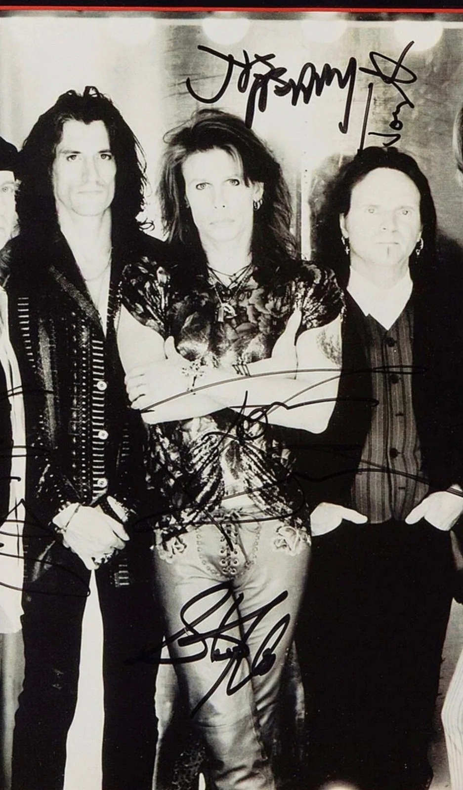 1998 Aerosmith Full Band Signed TWICE Drumhead & Photo Framed Display JSA BAS, image 3