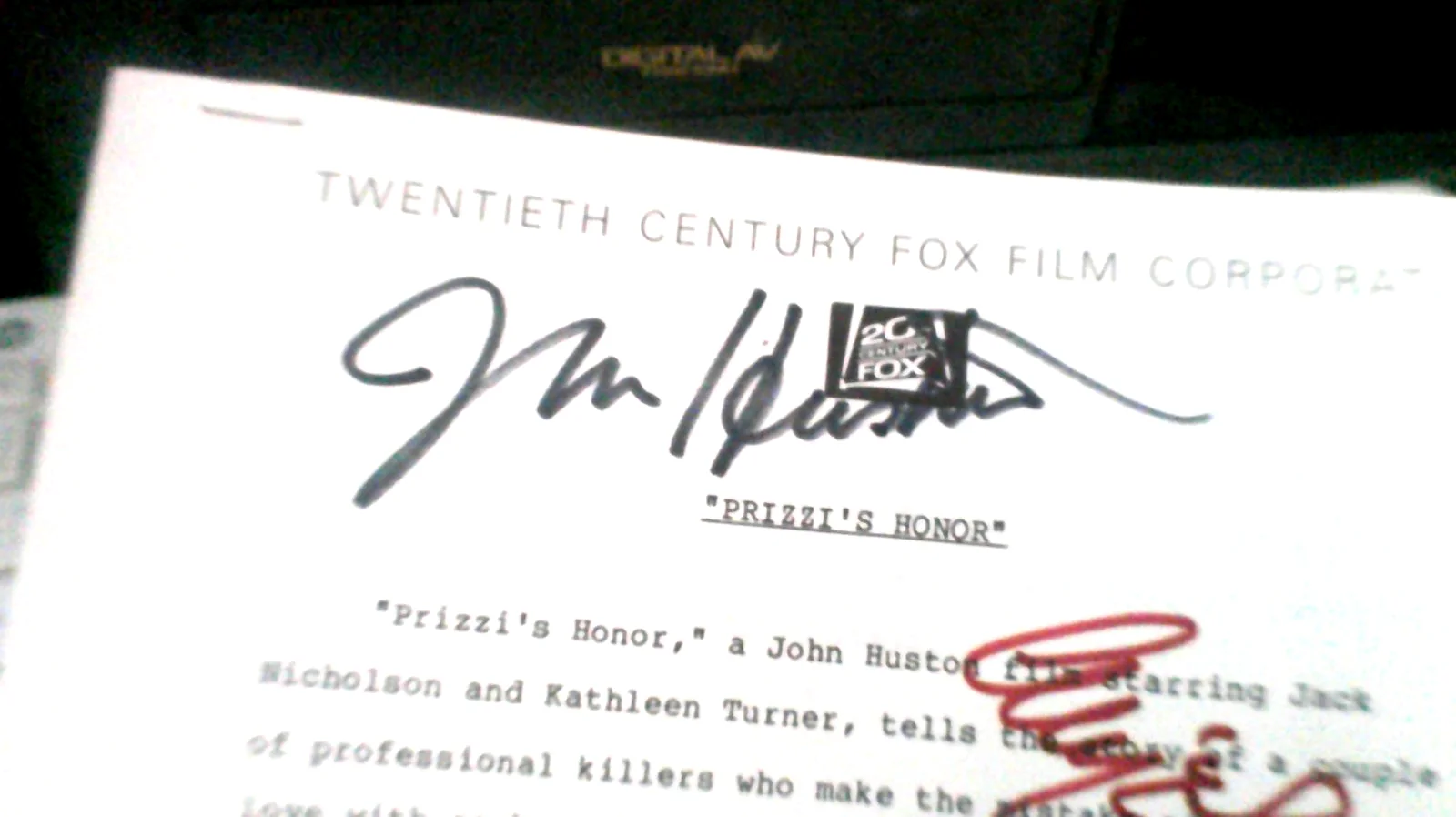 Jack Nicholson Angelica Huston John Huston Kathleen Turner — Jack Nickolson Kathleen Turner John Huston A Huston signed Prizzi's Honor P Page, image 4