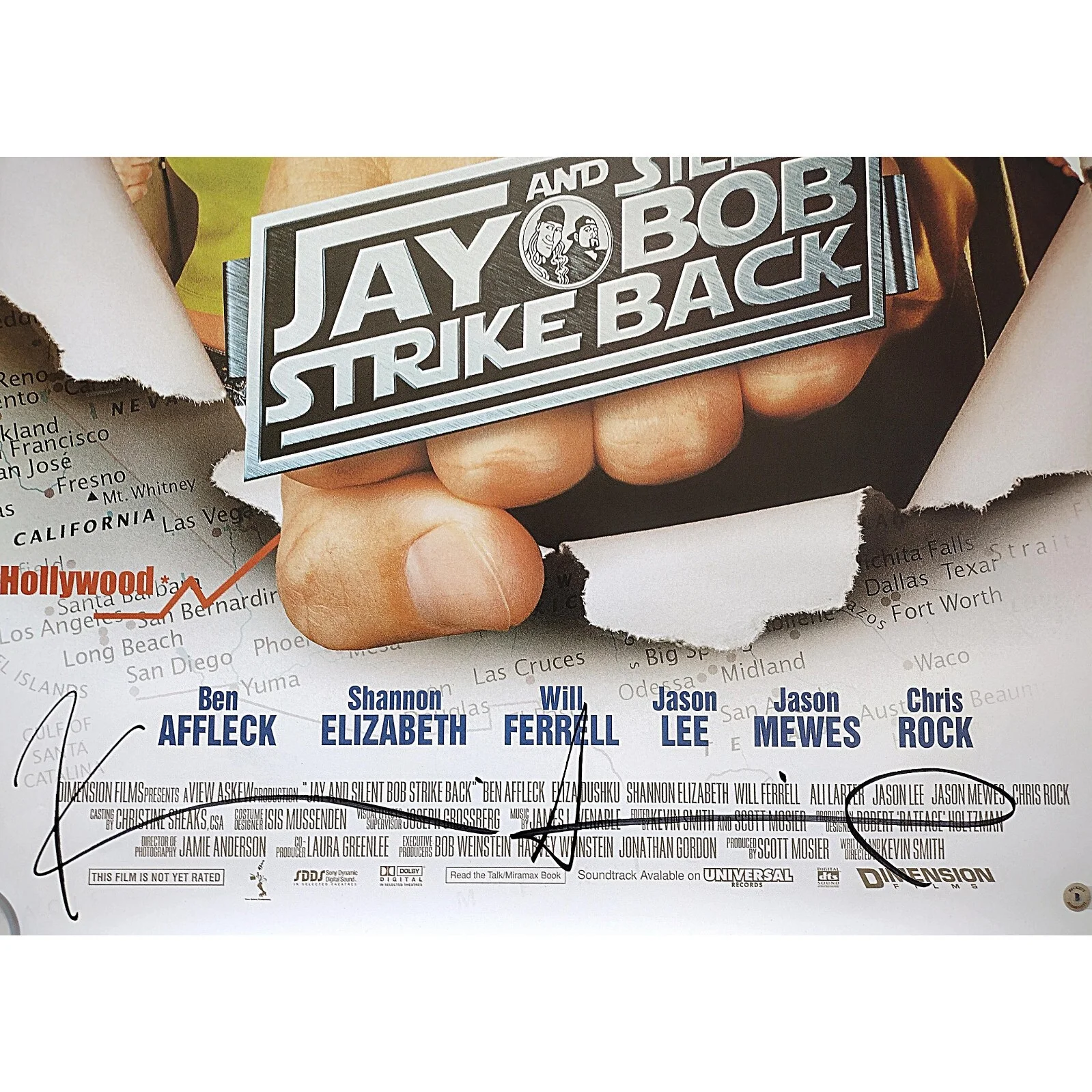 Kevin Smith — Kevin Smith Jason Mewes Signed Jay And Silent Bob Strike Back Poster Beckett COA, изображение 4