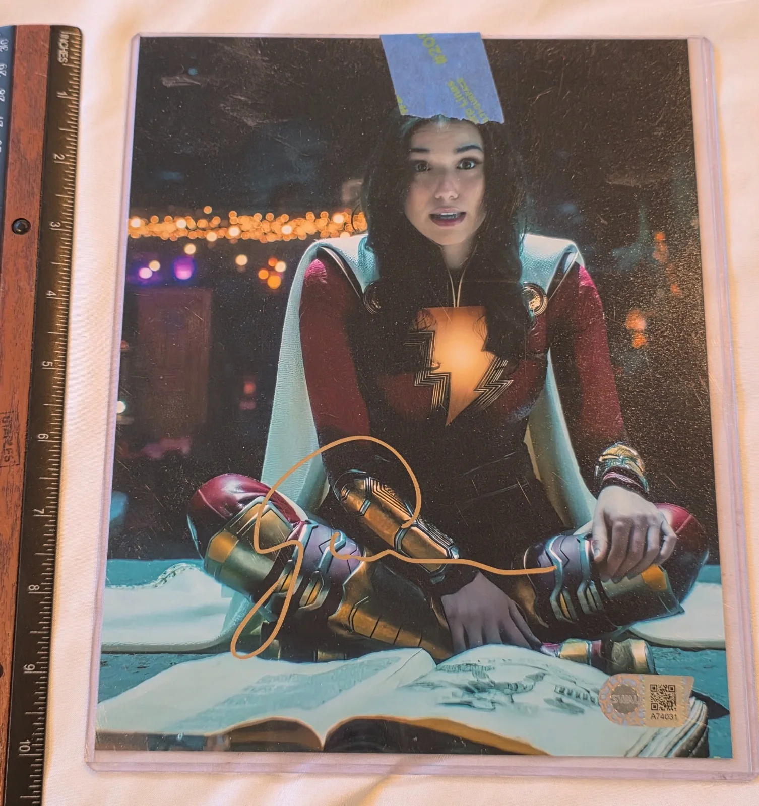 Grace Caroline Currey — Signed Photo of Shazam Costumed Grace Caroline Currey w/ Bk, Brandao Collection