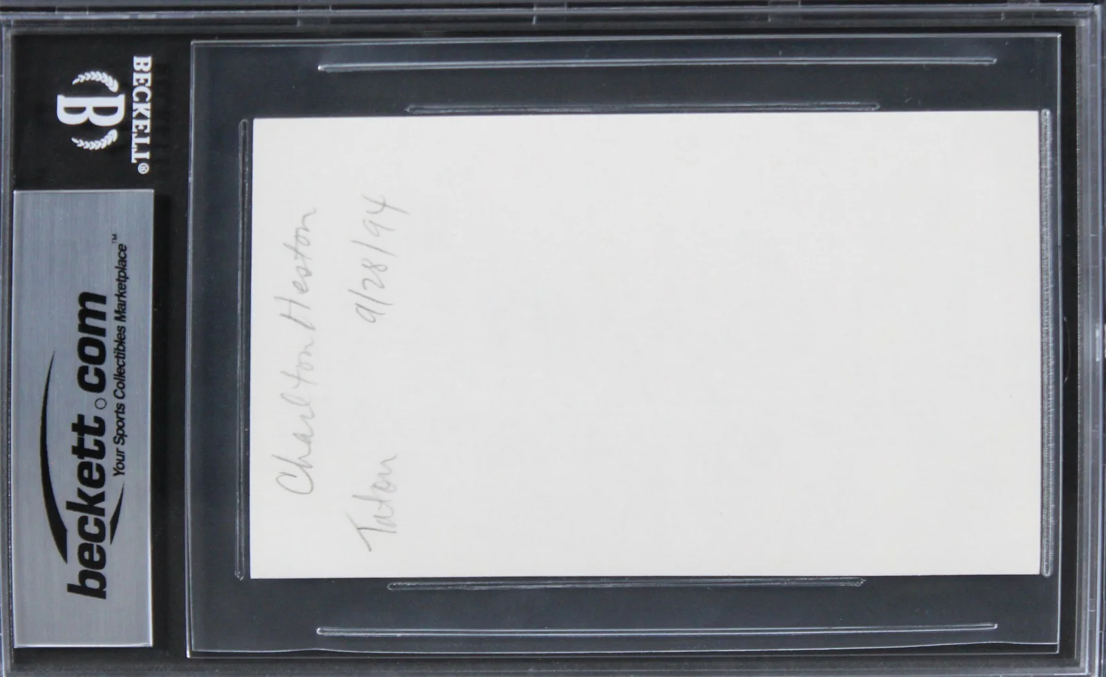 Charlton Heston — Charlton Heston Ben-Hur Authentic Signed 3x5 Index Card BAS Slabbed 5, image 2