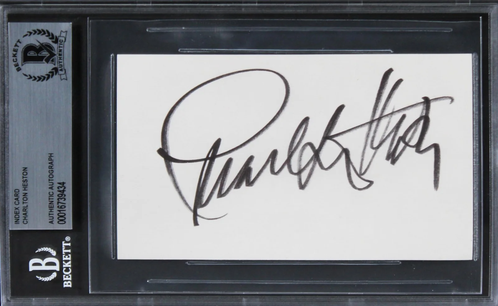 Charlton Heston — Charlton Heston Ben-Hur Authentic Signed 3x5 Index Card BAS Slabbed 5, image 4