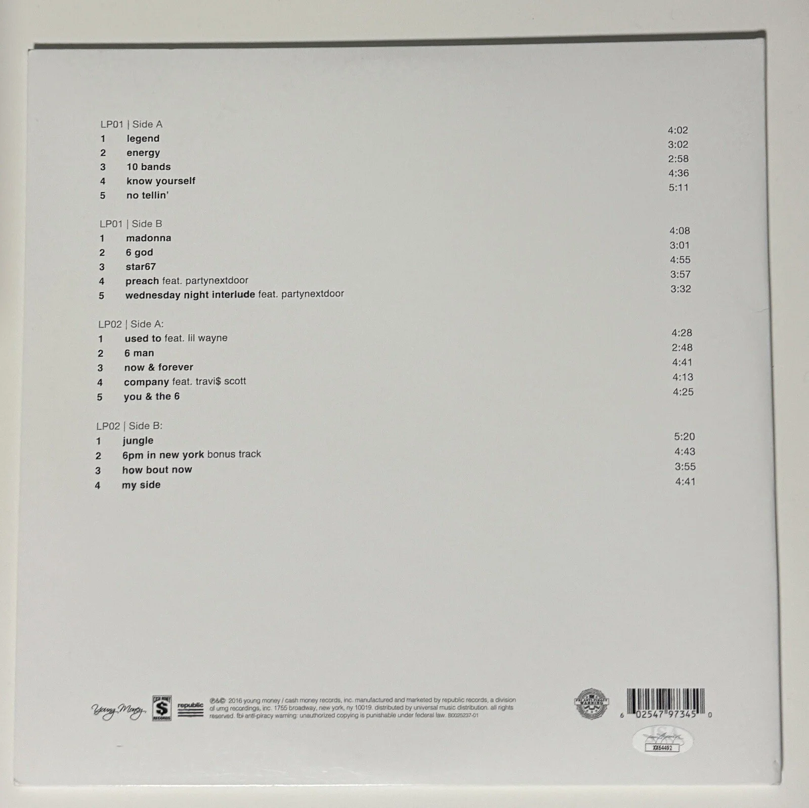 DRAKE SIGNED IF YOURE READING THIS ITS TOO LATE VINYL RECORD ALBUM LP - JSA LOA, изображение 3