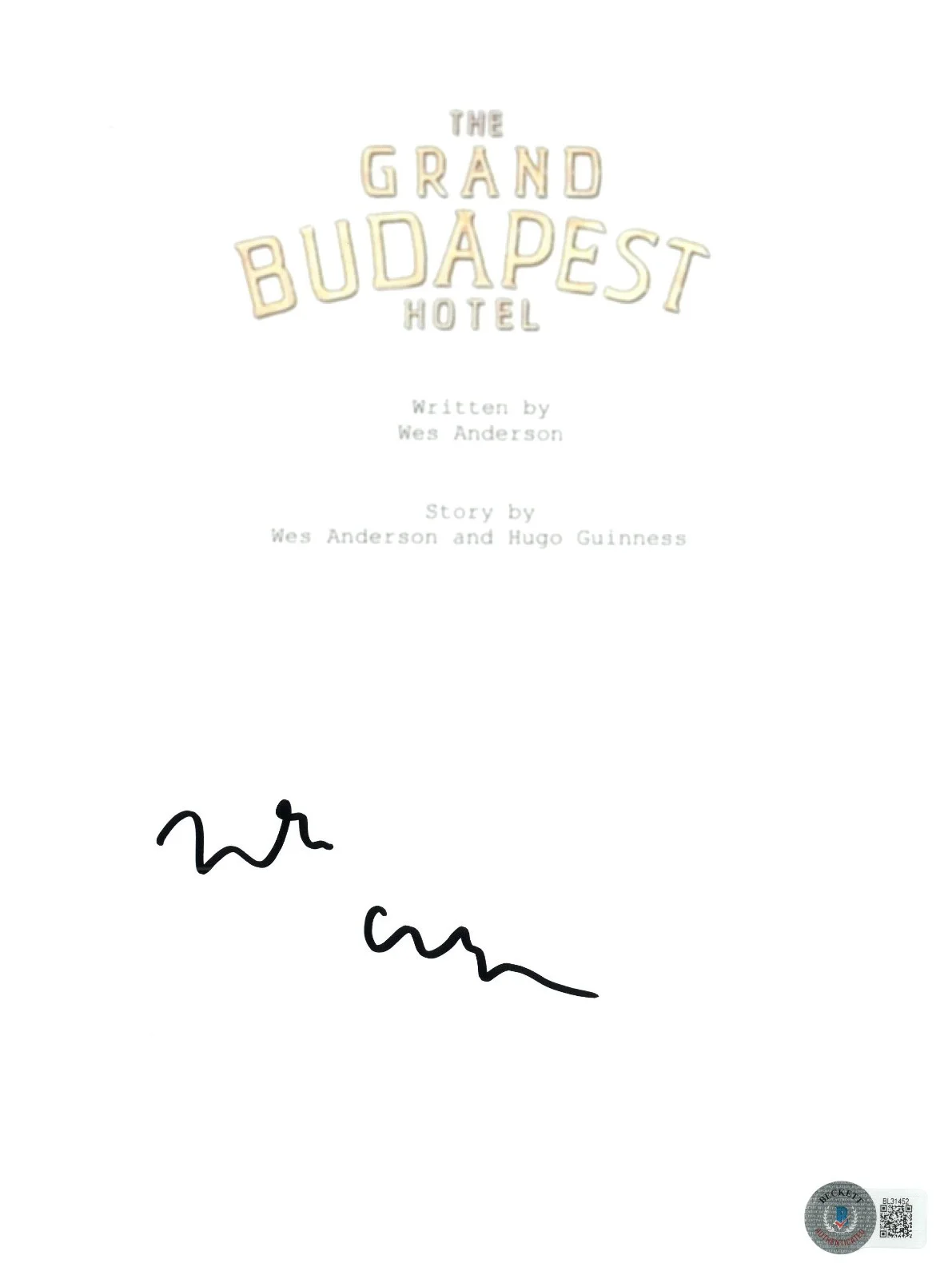 WES ANDERSON — WES ANDERSON SIGNED AUTOGRAPH THE GRAND BUDAPEST HOTEL FULL SCRIPT BECKETT BAS