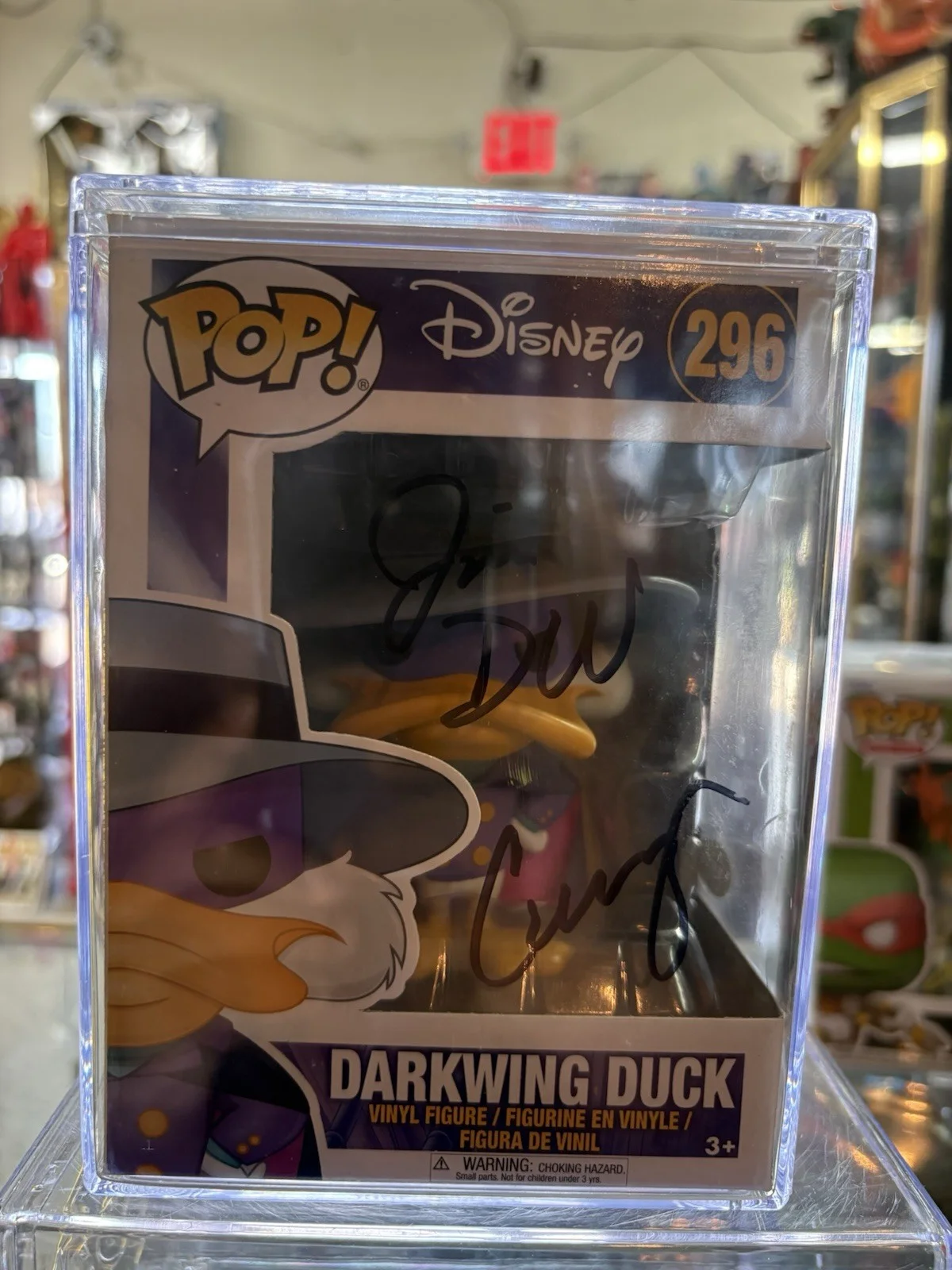 JIM CUMMINGS SIGNED DARKWING DUCK FUNKO POP 296 DISNEY VAULTED AUTOGRAPH BAS 025, image 3
